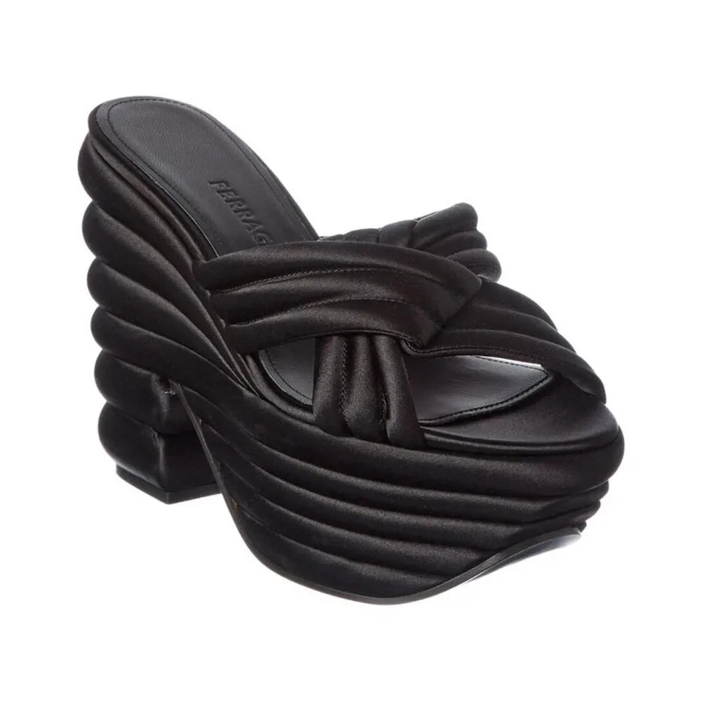 Ferragamo Woven Satin Sandal, Black